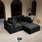 Black Modular Sectional Sofa with Plush Corduroy Fabric.