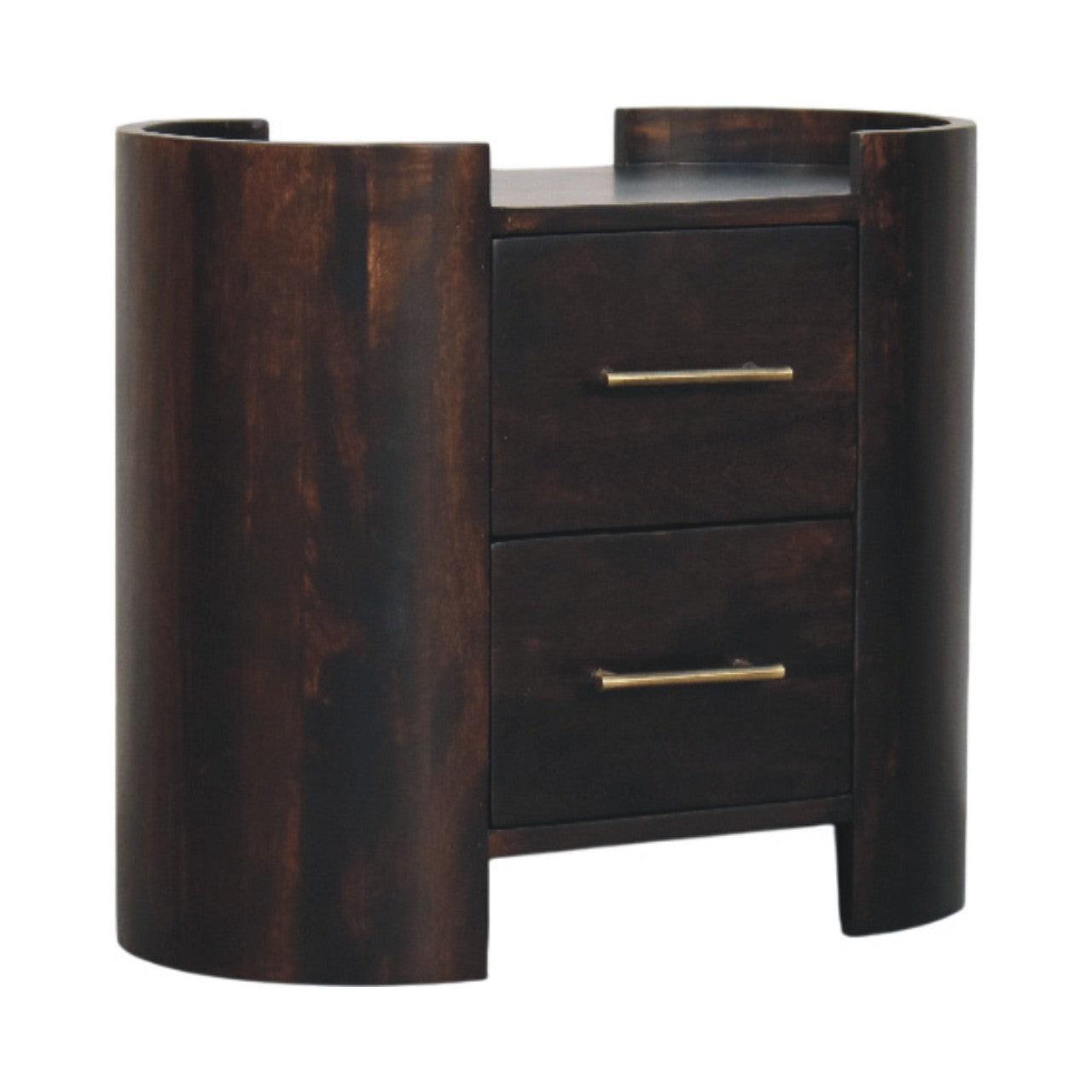 Artisan Solid Wood Velvet Mocha Bedside Table.