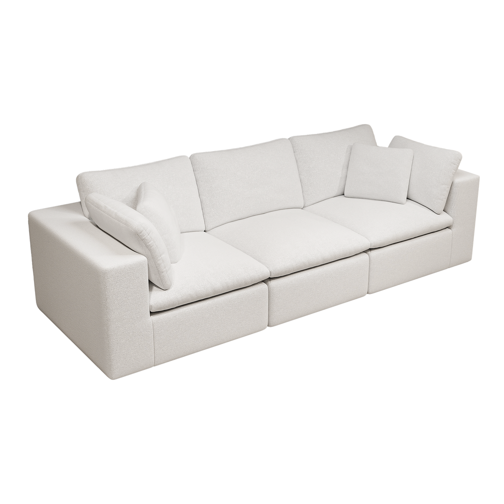 Modular Sectional Sofa in White with Plush Corduroy Fabric.