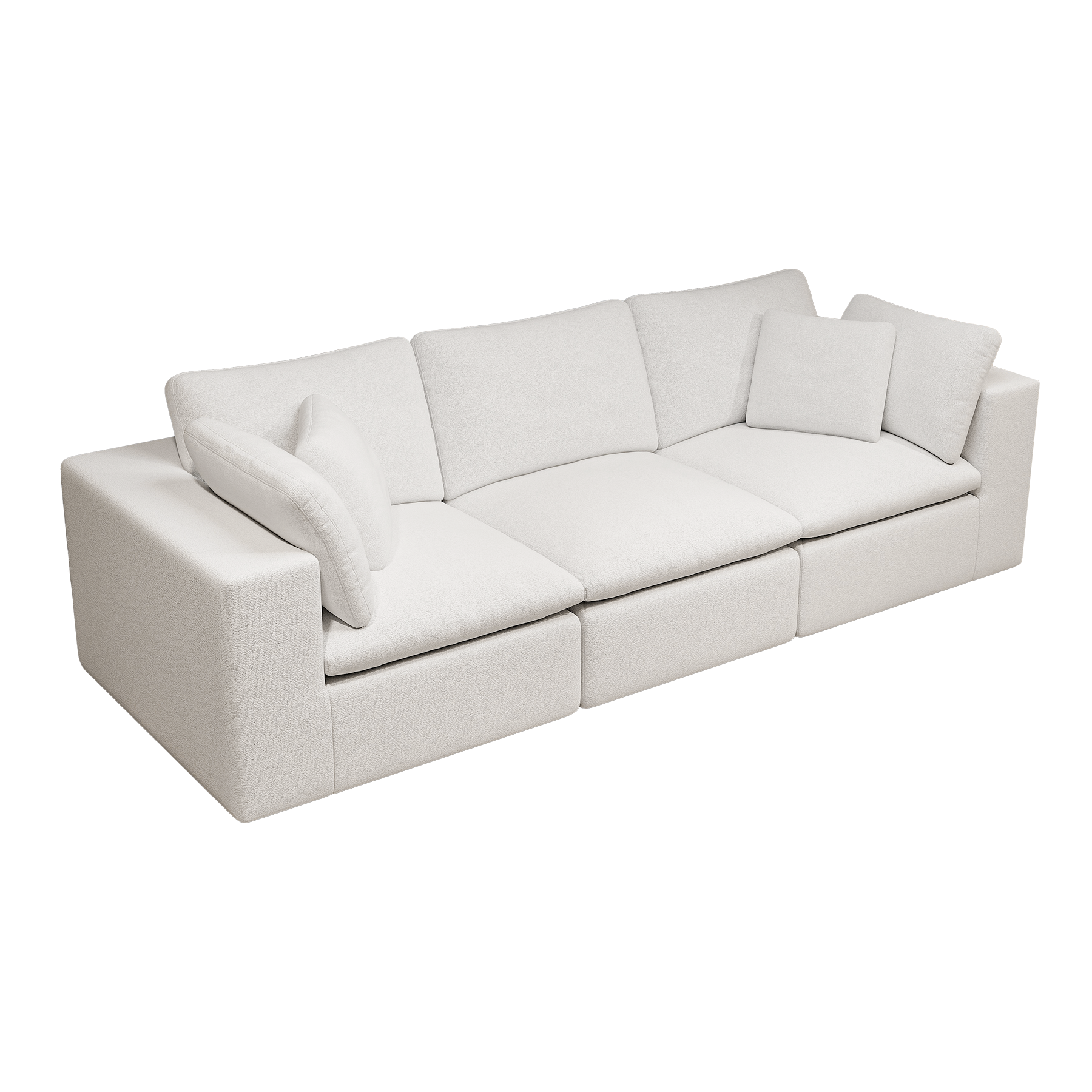 Modular Sectional Sofa in White with Plush Corduroy Fabric.