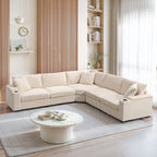 104-Inch Beige Corduroy L-Shaped Sectional Sofa with Storage