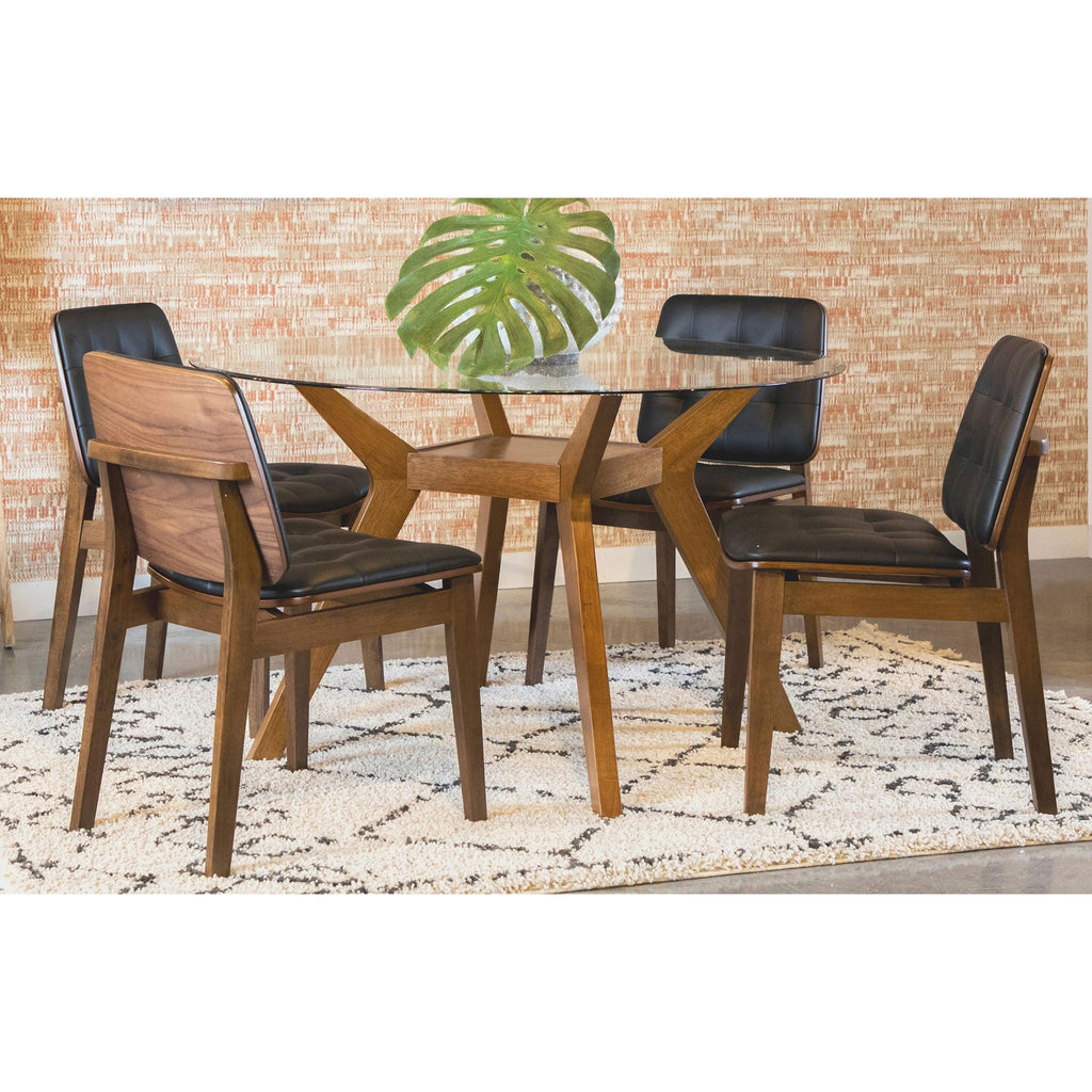 Flynn Brown Round Glass Dining Table Set for Four.