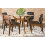Flynn Brown Round Glass Dining Table Set for Four.