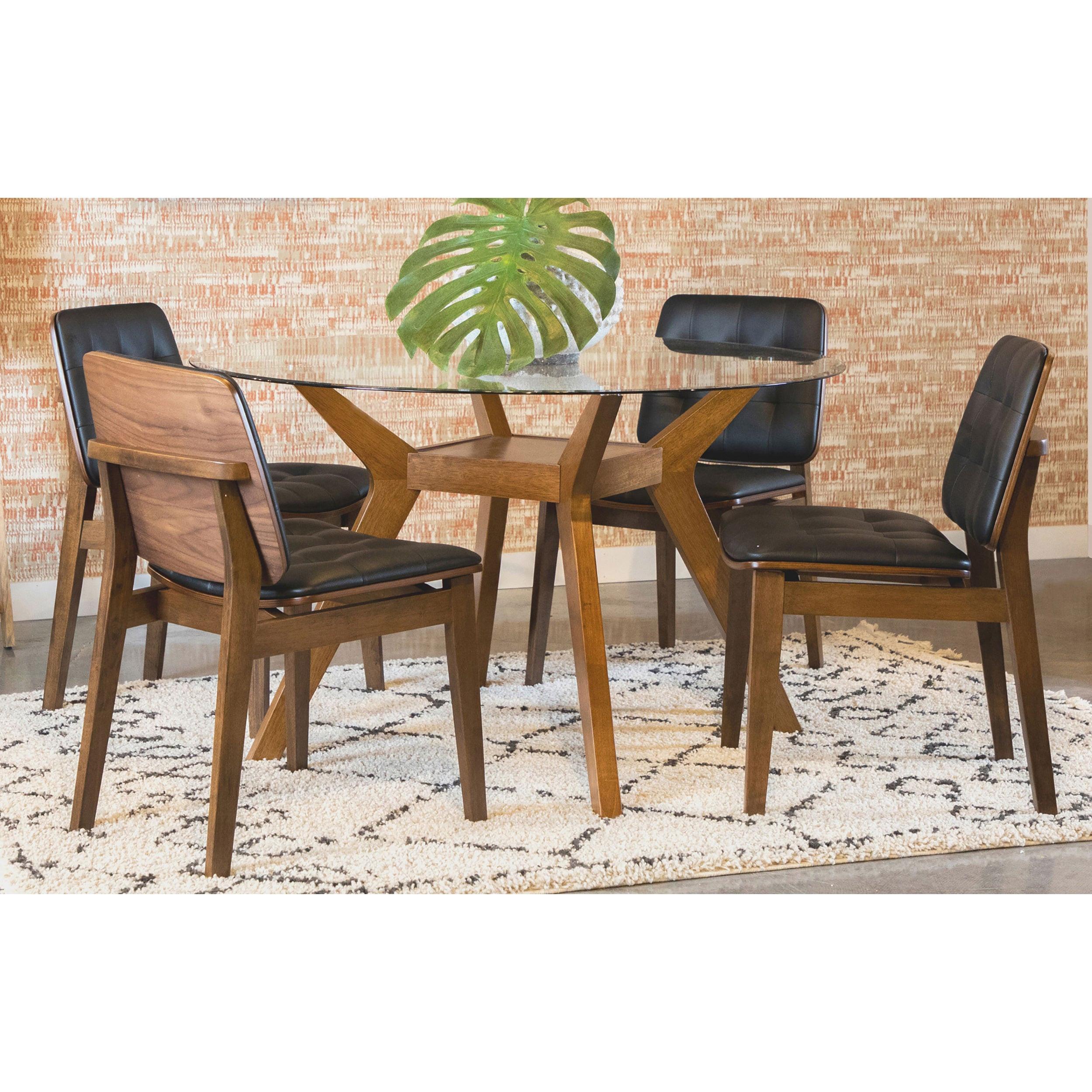 Flynn Brown Round Glass Dining Table Set for Four.