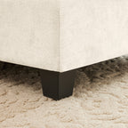 Detail of the sturdy black legs and chenille upholstery on the Modular L-Shaped Sofa - Sectional Couch, placed on a textured rug.