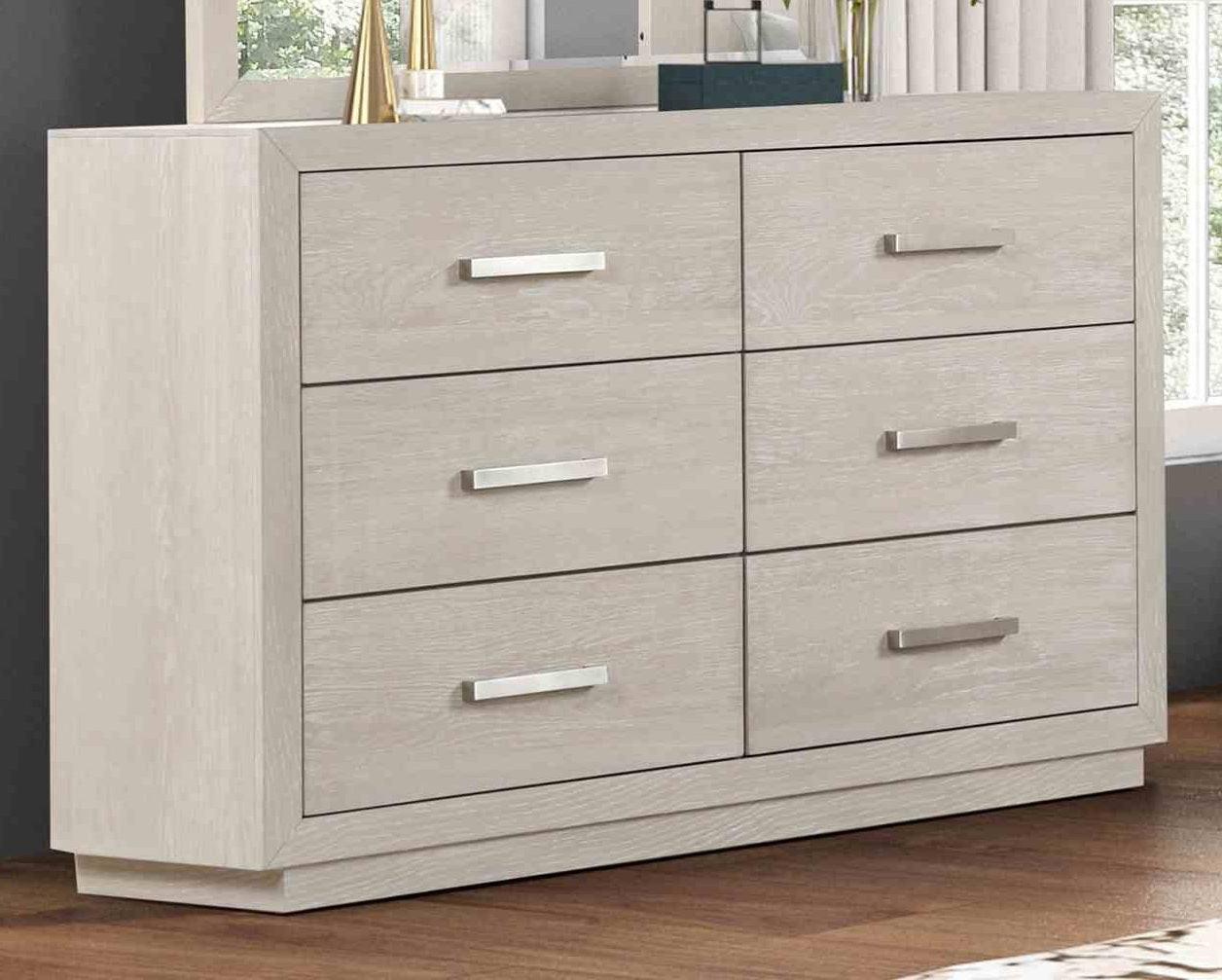 Light Gray Dresser with Mirror - Six Drawers Storage.