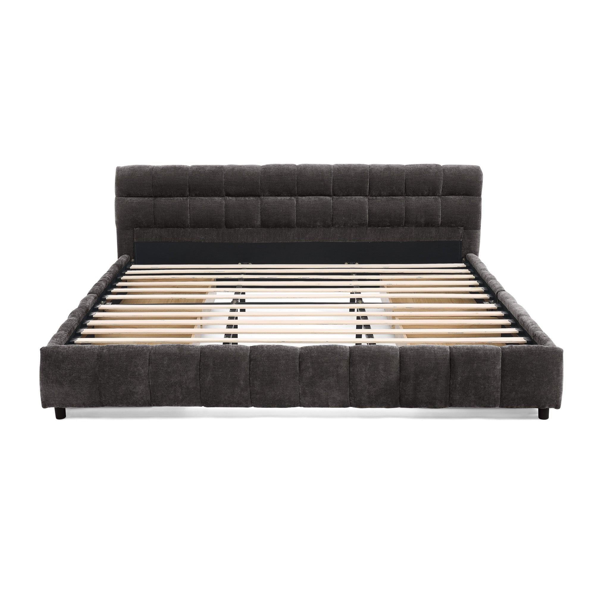 California King Upholstered Bed with Storage - Dark Gray.