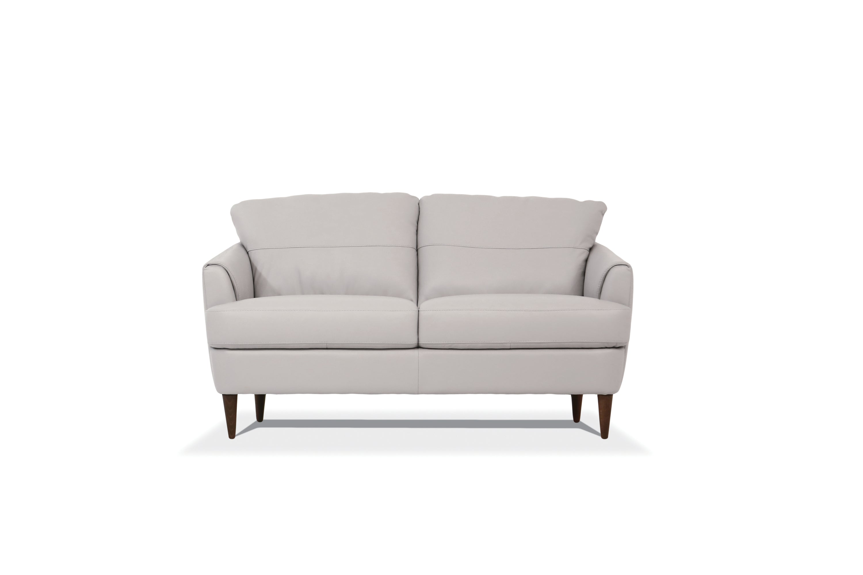 Helena Pearl Gray Leather Loveseat with Dark Walnut Legs