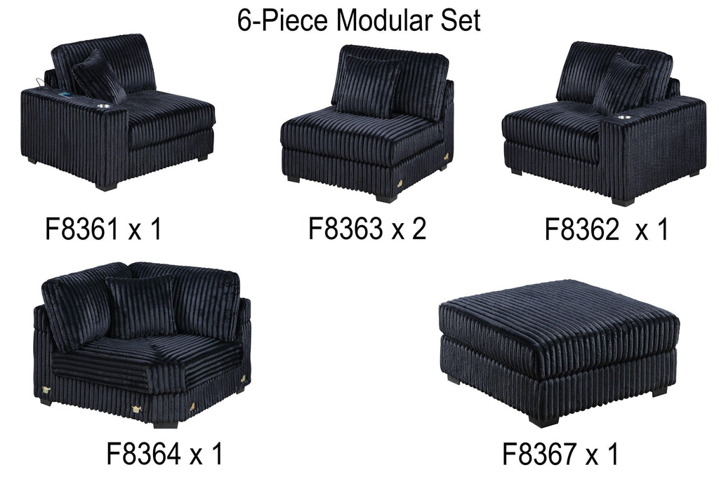 Modular Sectional Sofa Set with USB - Contemporary Black Design.