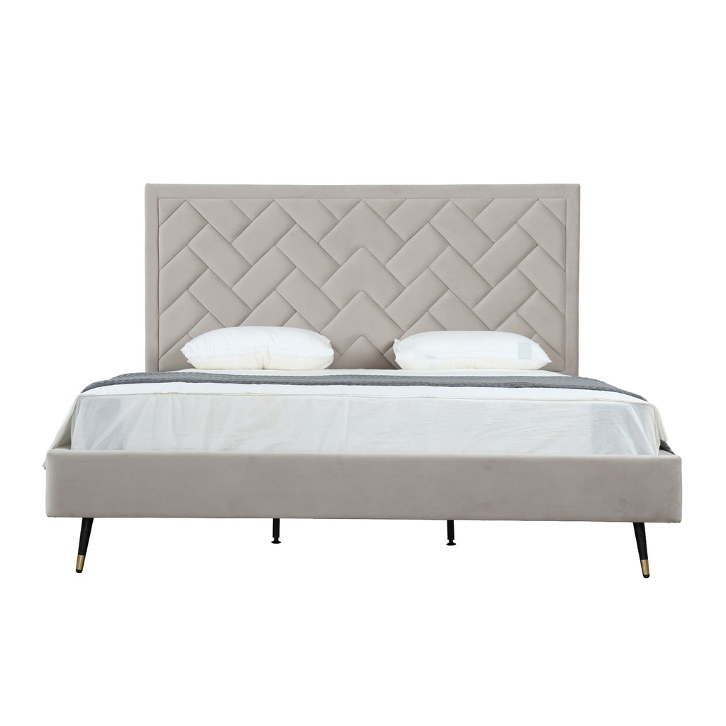 Crosby Upholstered Velvet King Bed in Greige