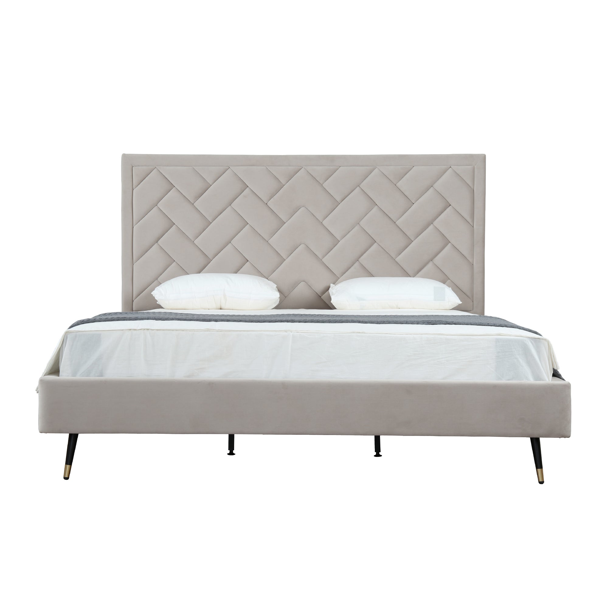 Crosby Upholstered Velvet King Bed in Greige