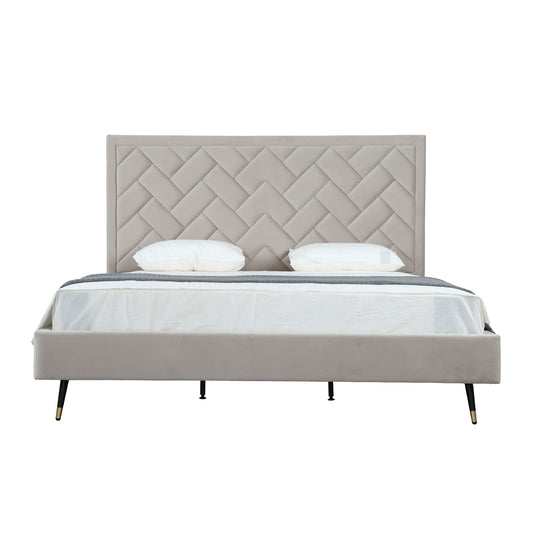Crosby Upholstered Velvet King Bed in Greige