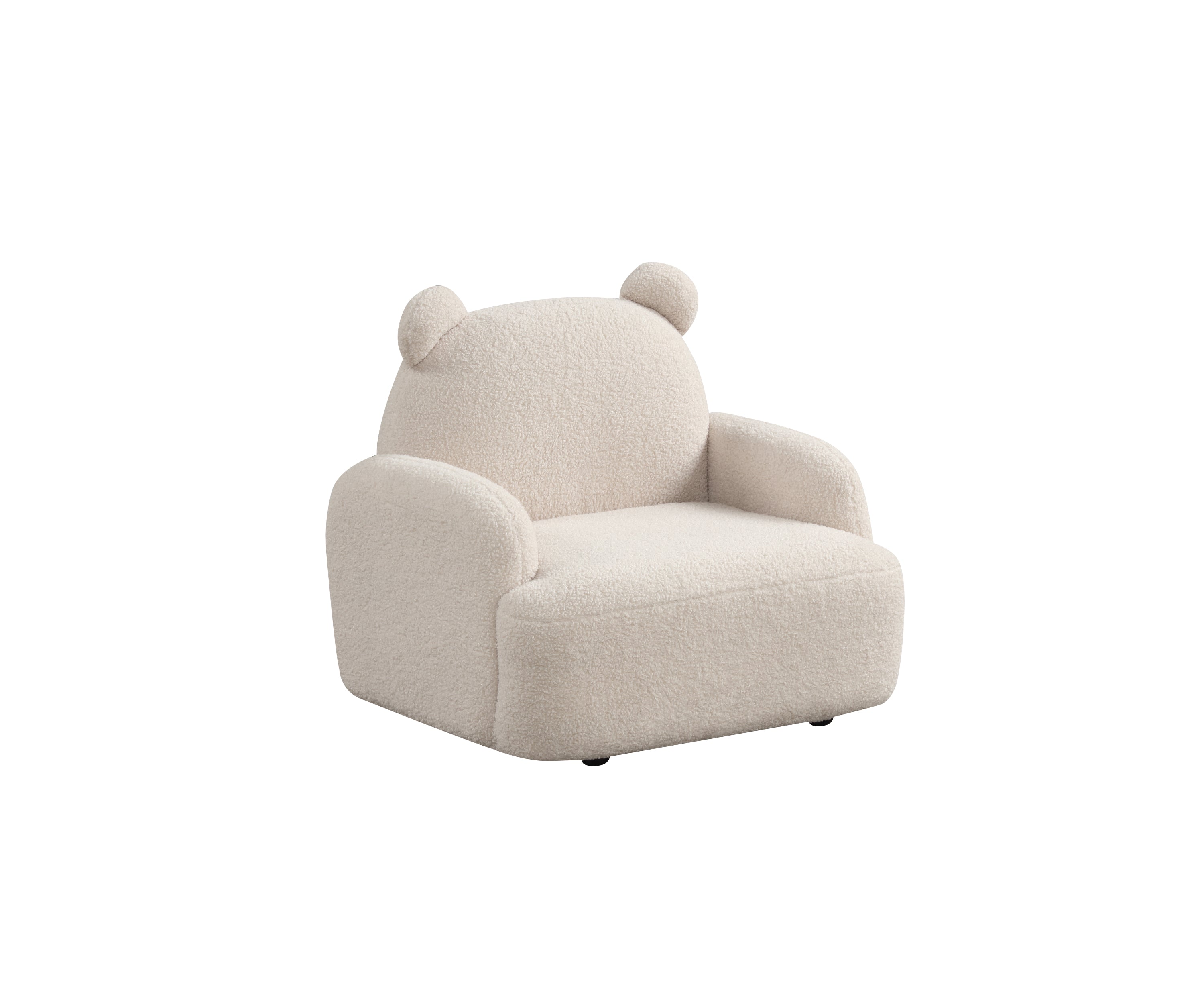 Bear Shaped Kids Armchair - Beige Sherpa with plush foam filled seat. Cute bear ear backrest adds charm to children's furniture.