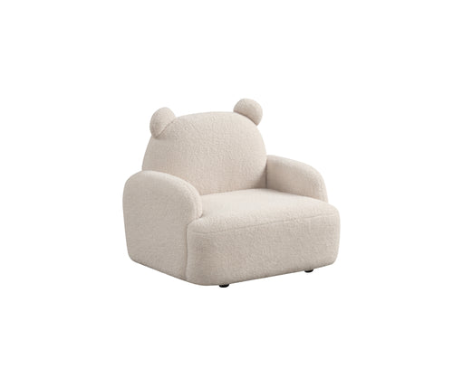 Bear Shaped Kids Armchair - Beige Sherpa with plush foam filled seat. Cute bear ear backrest adds charm to children's furniture.