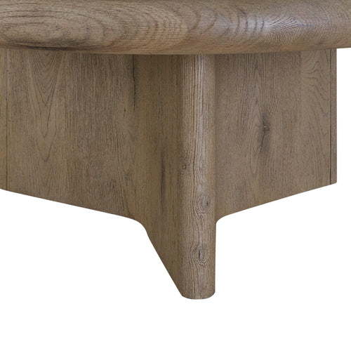 Knotty Oak Round Cocktail Table for Modern Interiors.