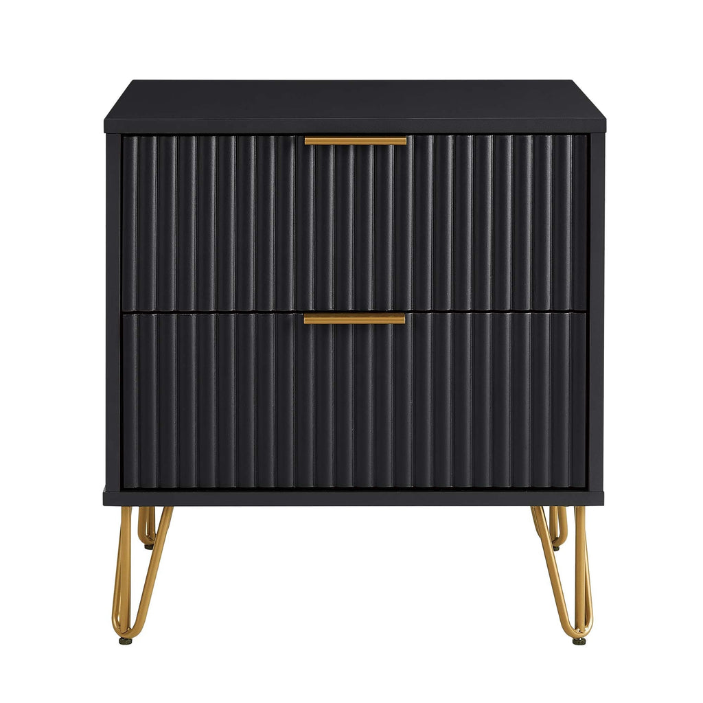 Dumbo 20' Fluted Nightstand in Black (2-Drawer)