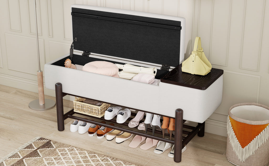 TREXM Farmhouse Upholstered Storage Bench with Hidden Compartment, Modern Entryway Bench for Living Room, Entryway, and Hallways (Espresso)