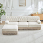 Modular Sectional Sofa in Beige with Button Tufting.
