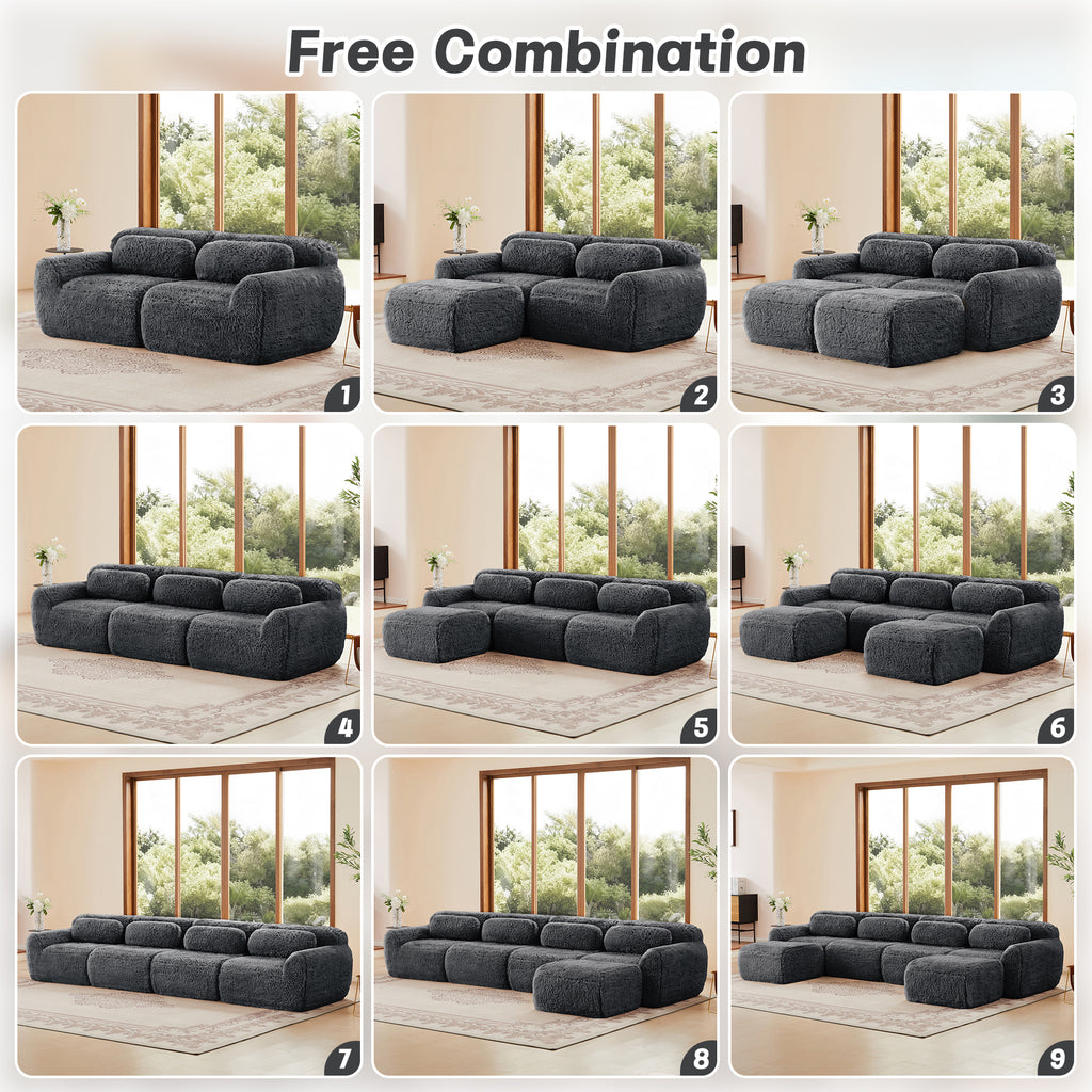 Nine layout options for Modular Sofa Dark Grey. Flexible configurations for bedrooms, studies, or home theaters.