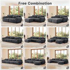 Modular 3-Seater Plush Sofa with Movable Ottoman - Dark Grey.