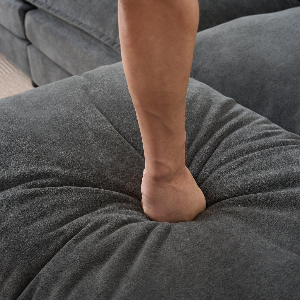 Modular Sectional Sofa - Grey Chenille Couch Set.