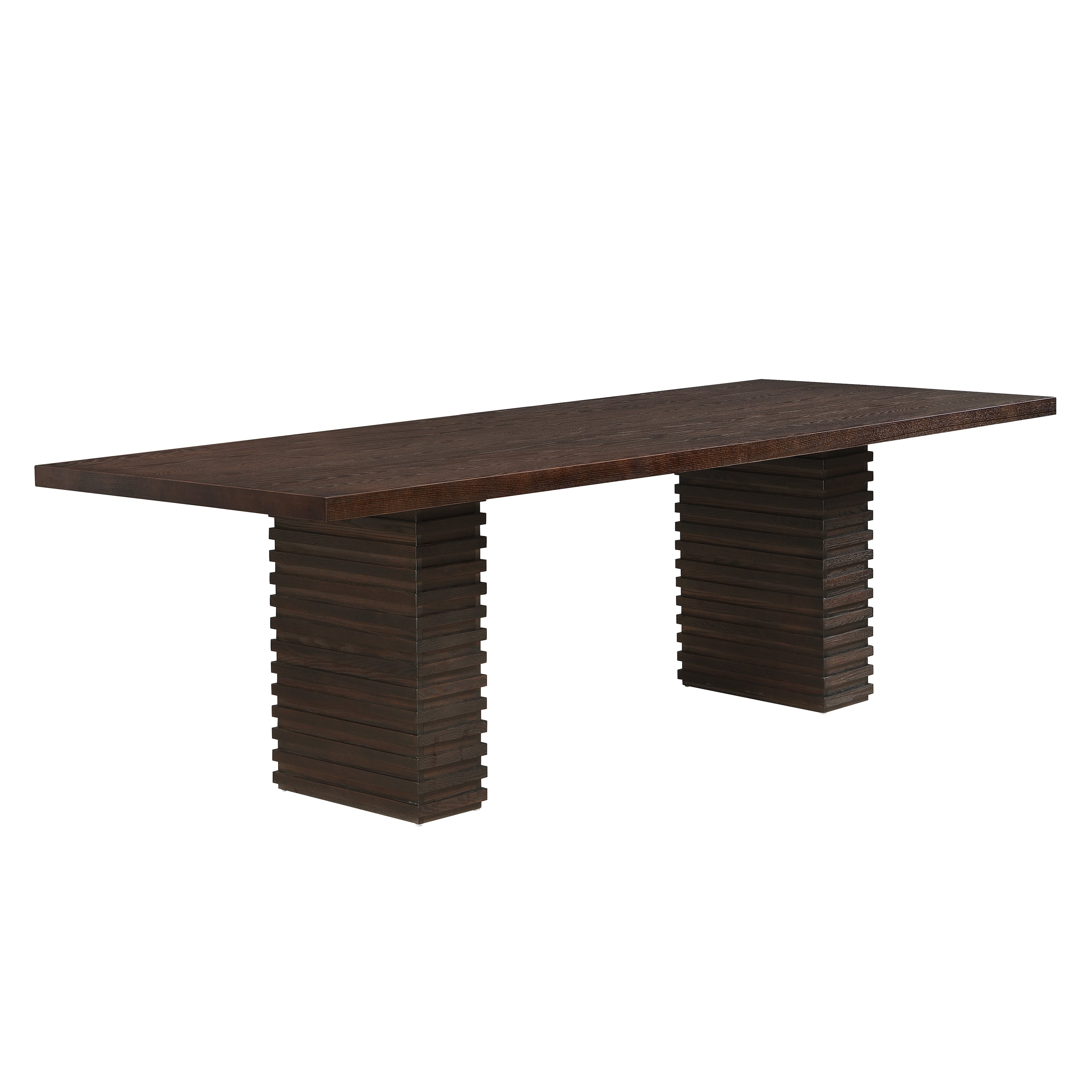 Espresso 95-Inch Dining Table - Seats 8 with solid wood construction and dual ribbed pedestal base, ideal for contemporary dining spaces.
