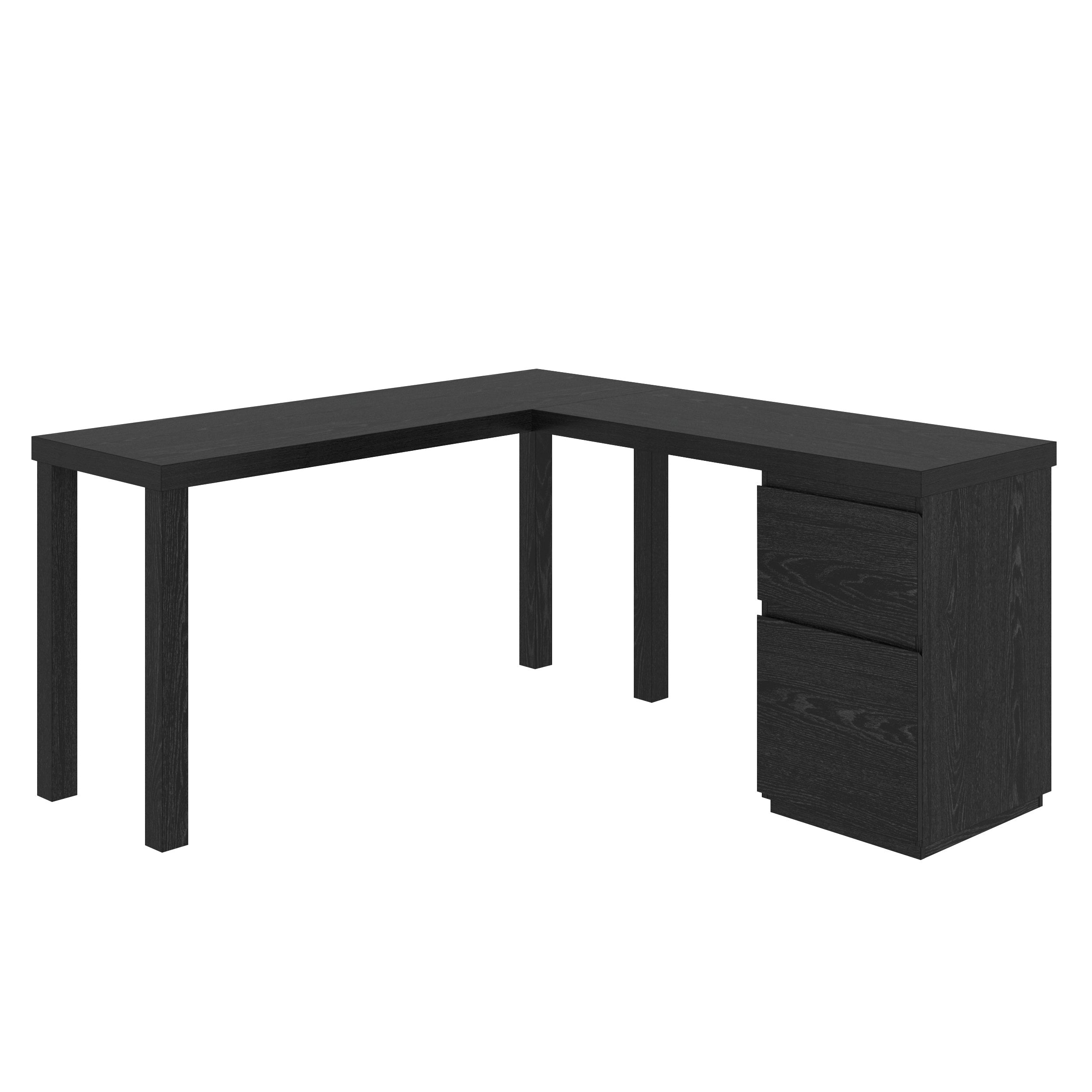 L-Shaped Desk Black Finish - Contemporary Office Desk with spacious surface and built-in drawers, ideal for modern workspaces.