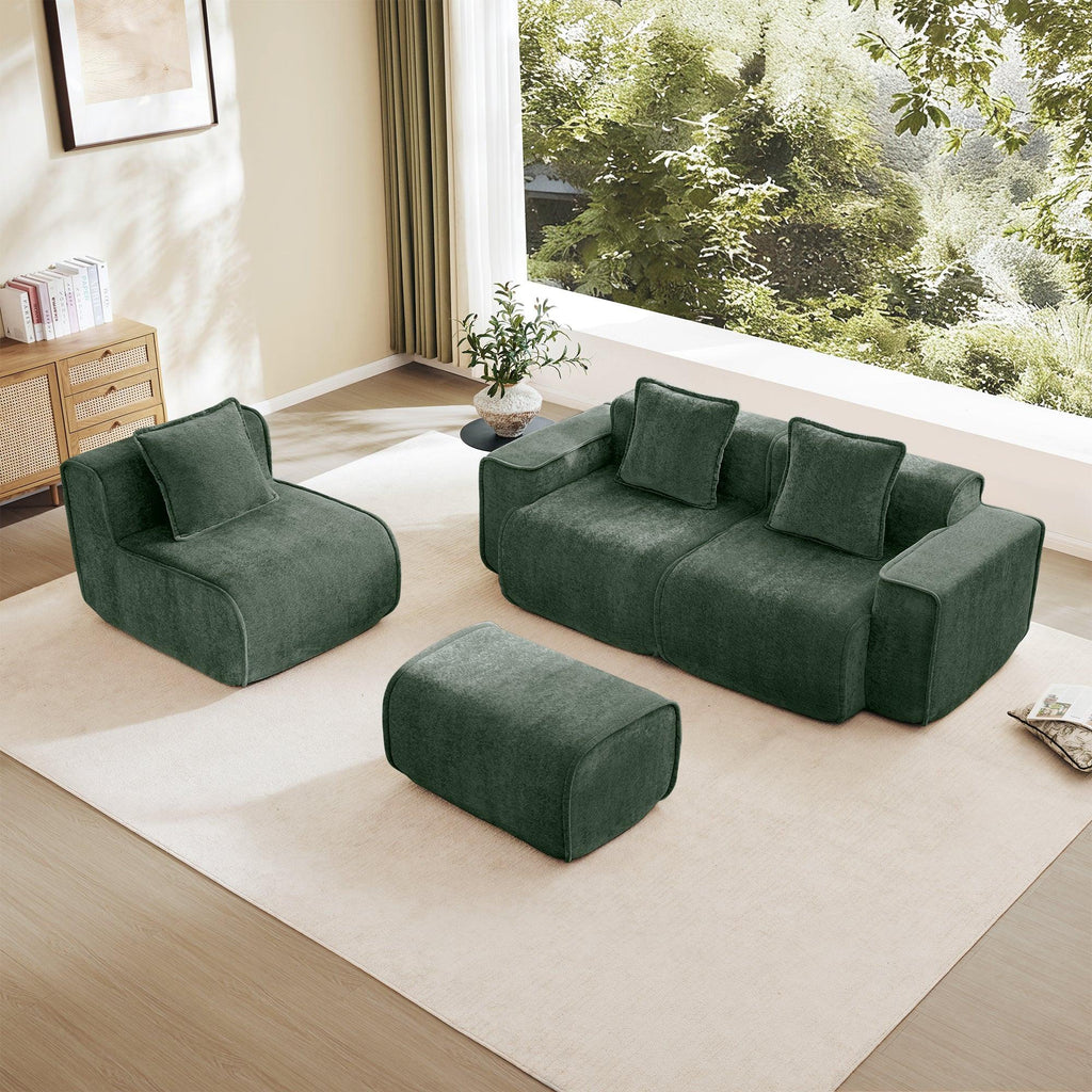 Modular Velvet Sectional Sofa with Ottoman - No Assembly.