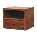 Solis 1-Drawer Chestnut Wall-Mounted Nightstand, 1 Open Slot, Brown.