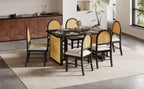 TREXM 7-Piece Farmhouse Dining Table Set for 6 - 59.8' Rectangular Dining Table with Distressed Oak Veneer and 6 Rattan Chairs, Rustic Kitchen Furniture for Dining Room(Espresso).