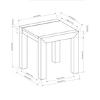 Technical drawing of Ana Beige End Table with detailed dimensions. Square marble top and wood base design for modern living spaces.