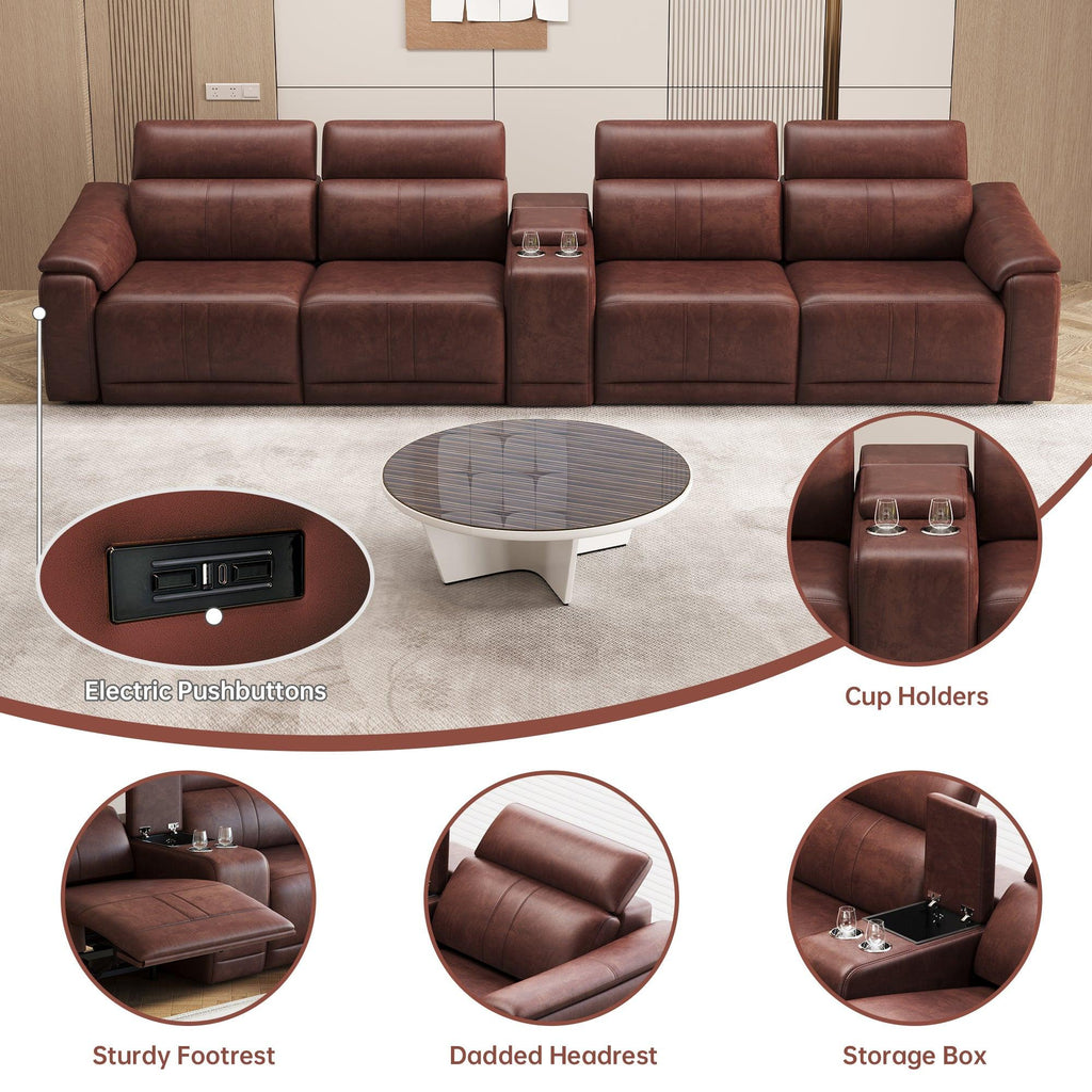 5-Piece Modular Leather Sofa - Dark Brown Comfort.