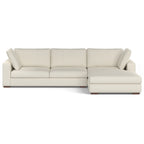 Cream performance fabric sectional sofa with deep cushions and a solid wood frame, featuring a right-side chaise.