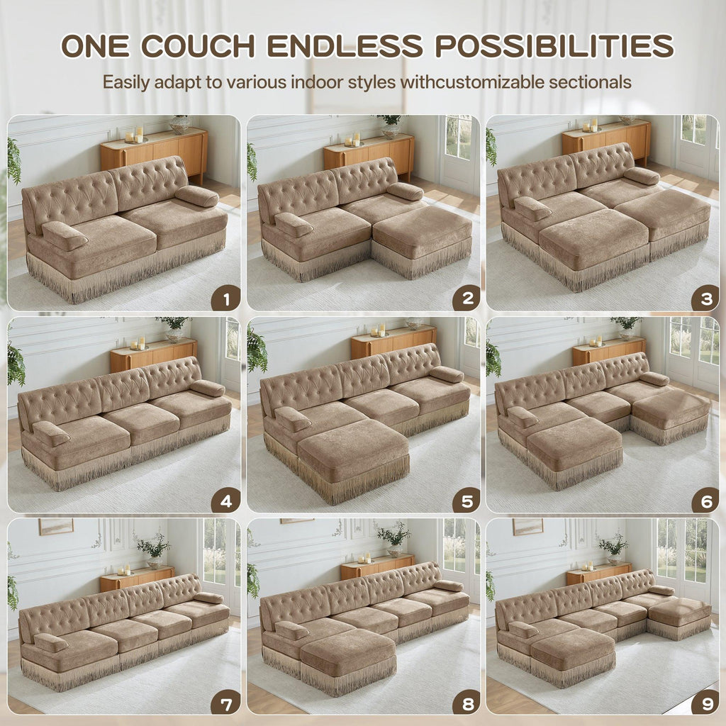 3-Seater Pet-friendly Velvet Sofa with Tassel Fringe Skirt.