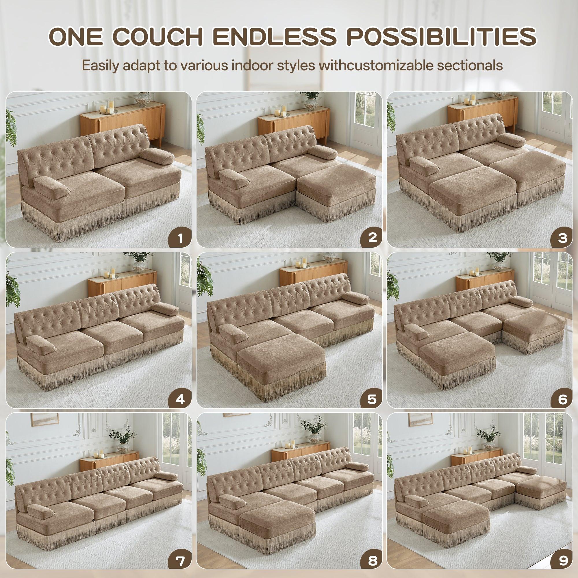 3-Seater Pet-friendly Velvet Sofa with Tassel Fringe Skirt.
