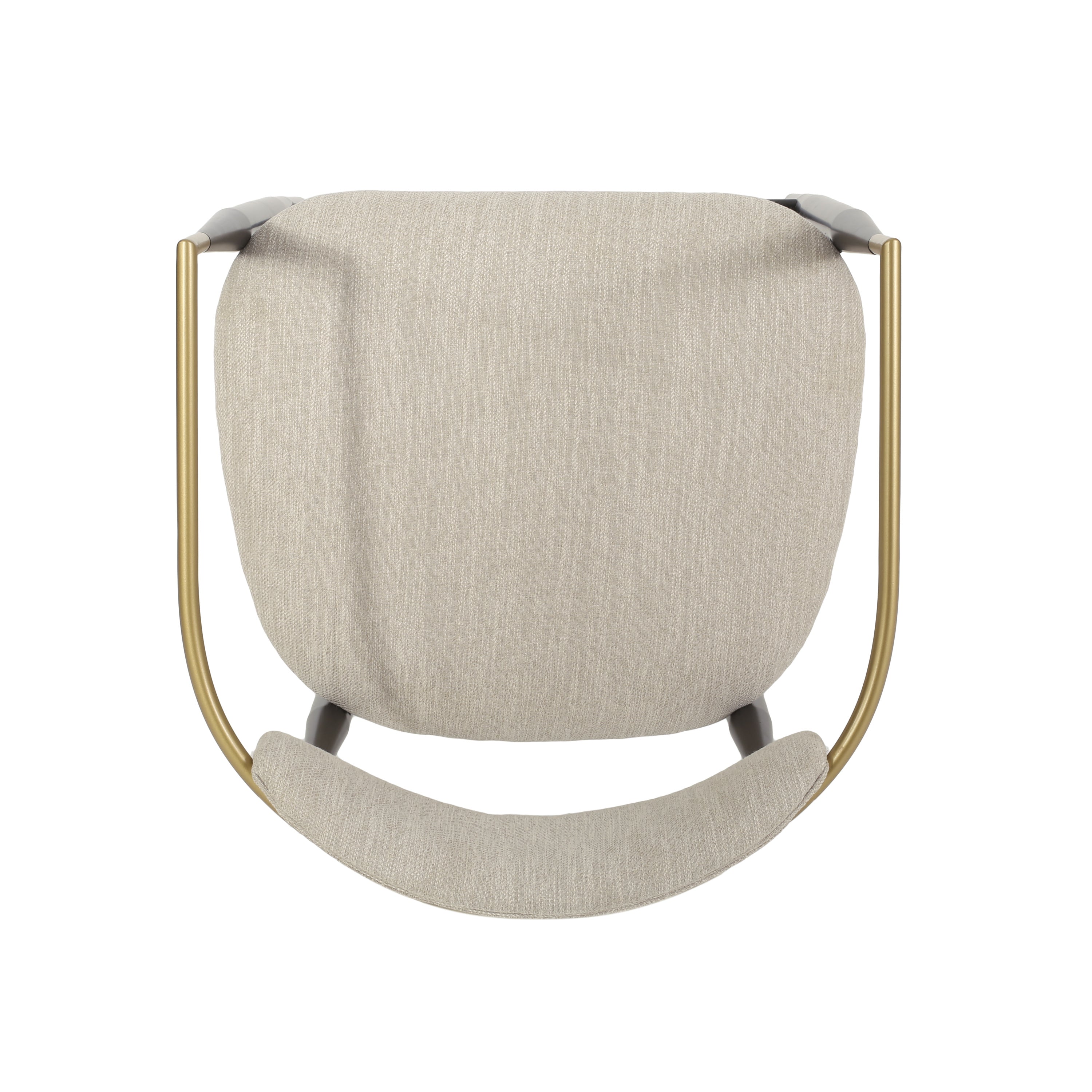 Top-down view of modern counter stool with curved gold backrest and soft beige cushion for stylish seating.