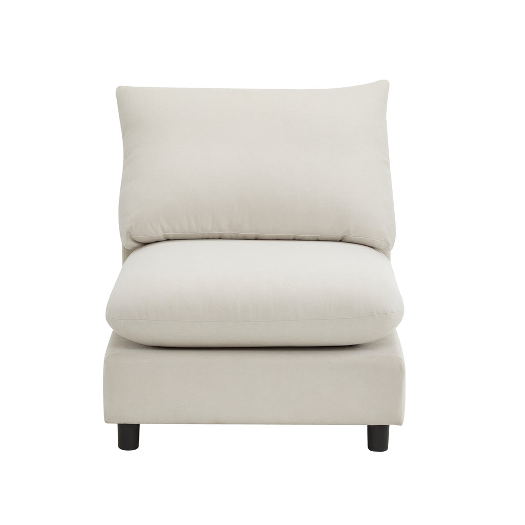 Single armless seat module from the 99 in. 4-piece L shaped modular sectional sofa, designed with thick cushions and minimalist black legs.