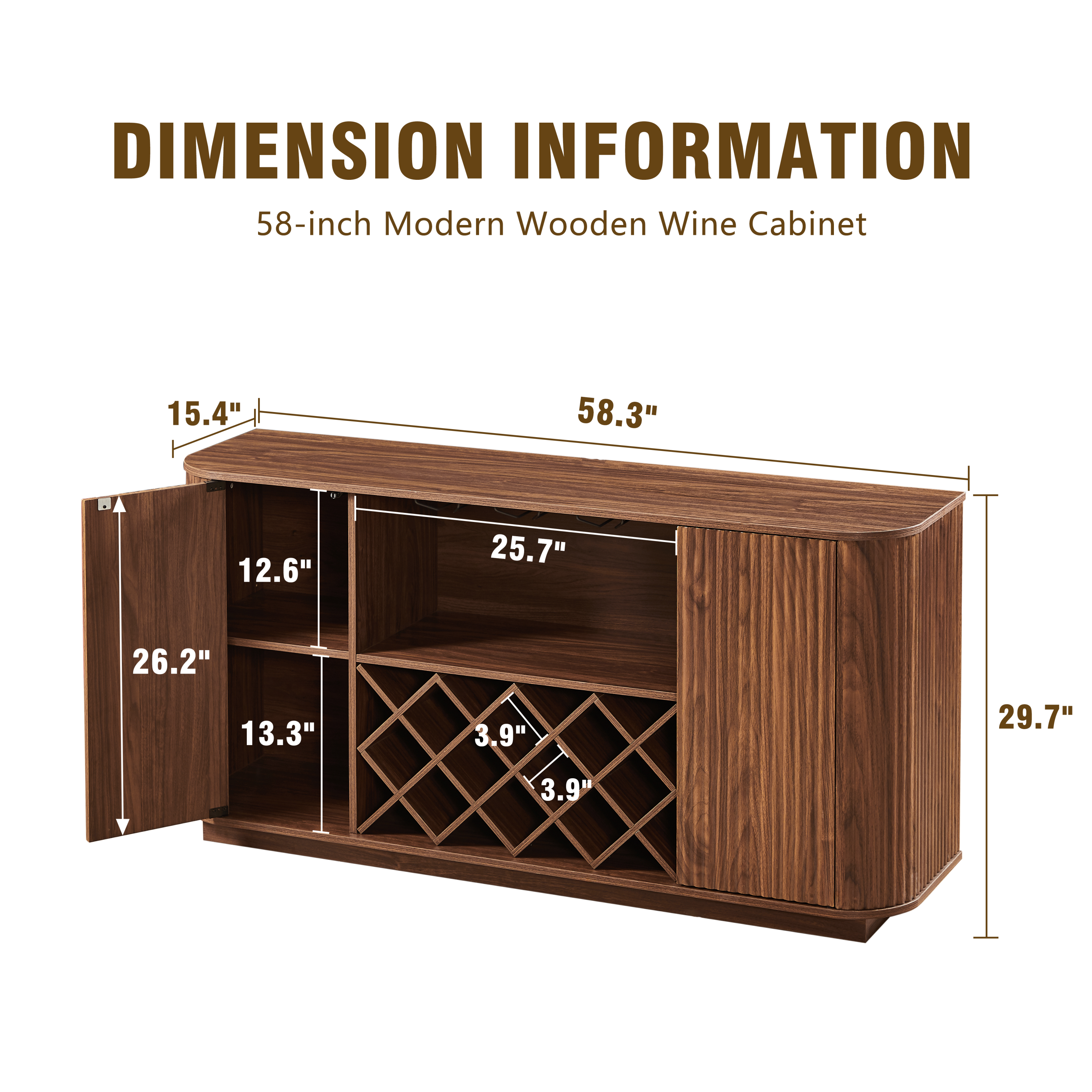 Modern Wavy Curve Sideboard with Wine Rack and Storage