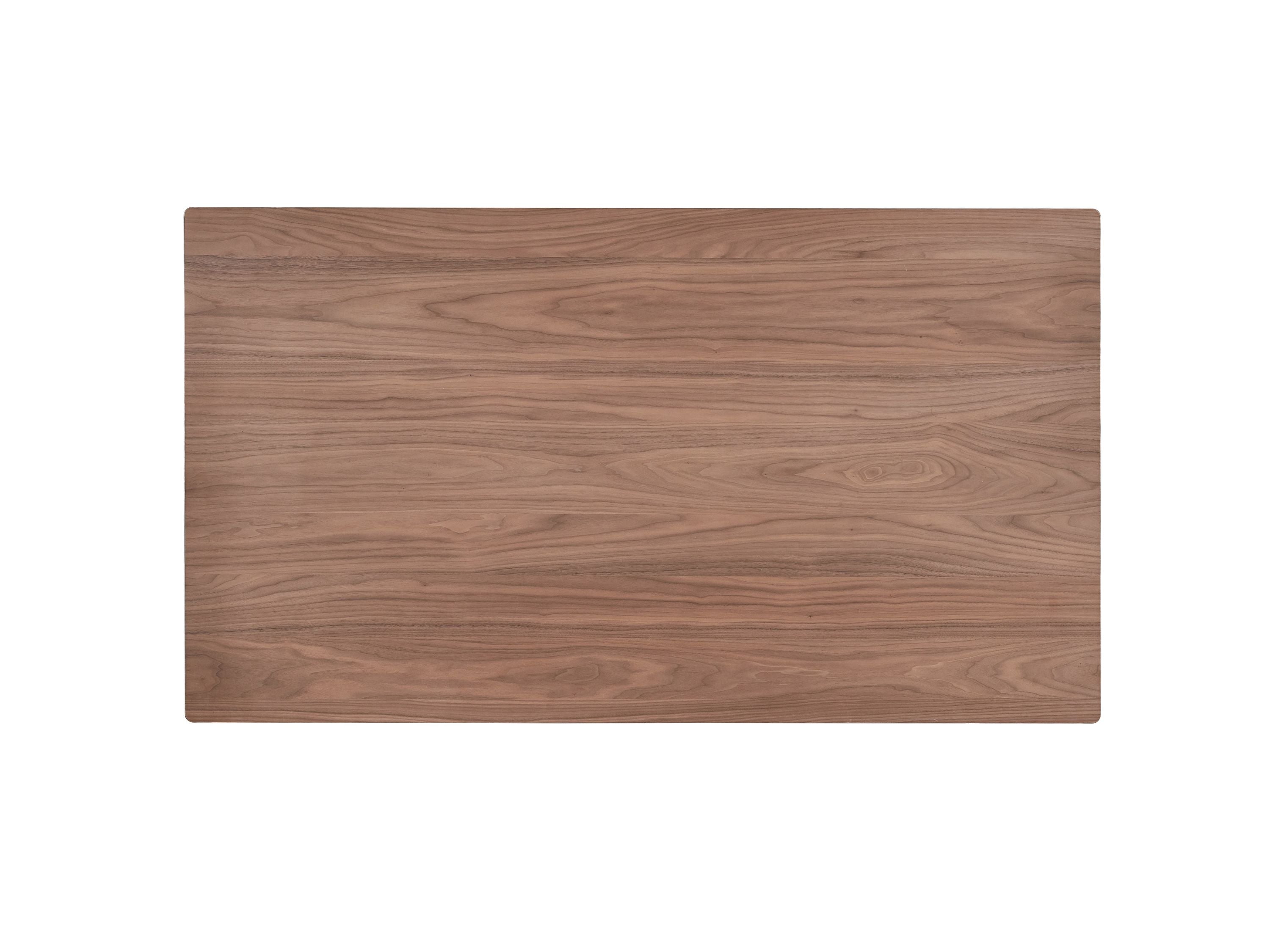 Top-down view of Sarha walnut dining table showing rectangular shape and wood grain texture.
