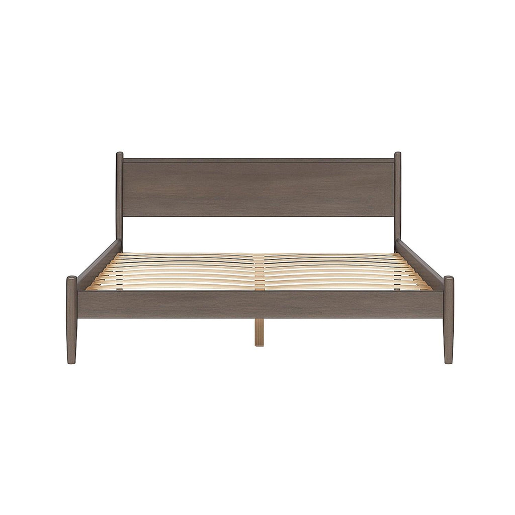 Mid-Century Modern Platform Bed King in Gray Finish.