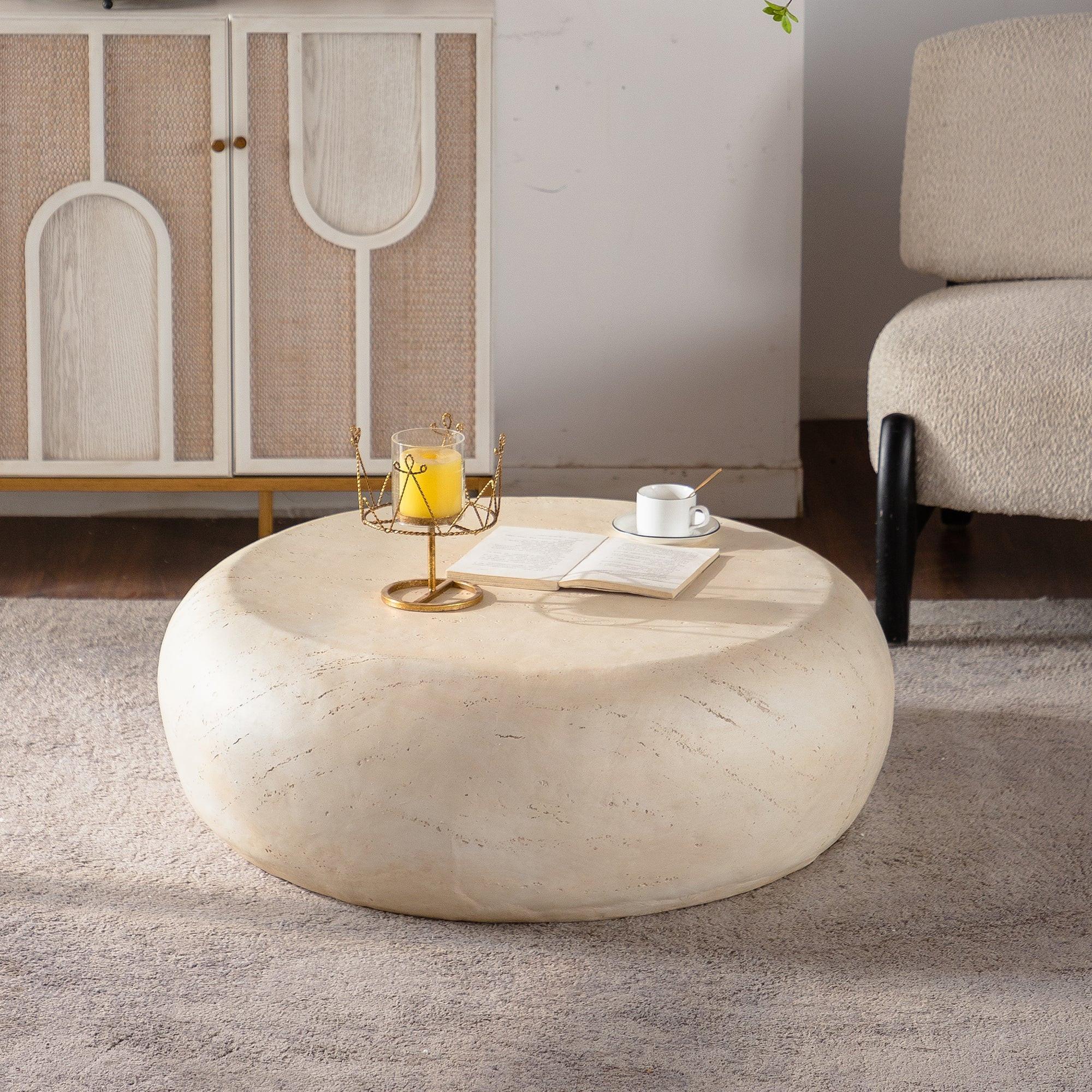 Mid-Century Round Coffee Table - MgO Faux Stone Design.
