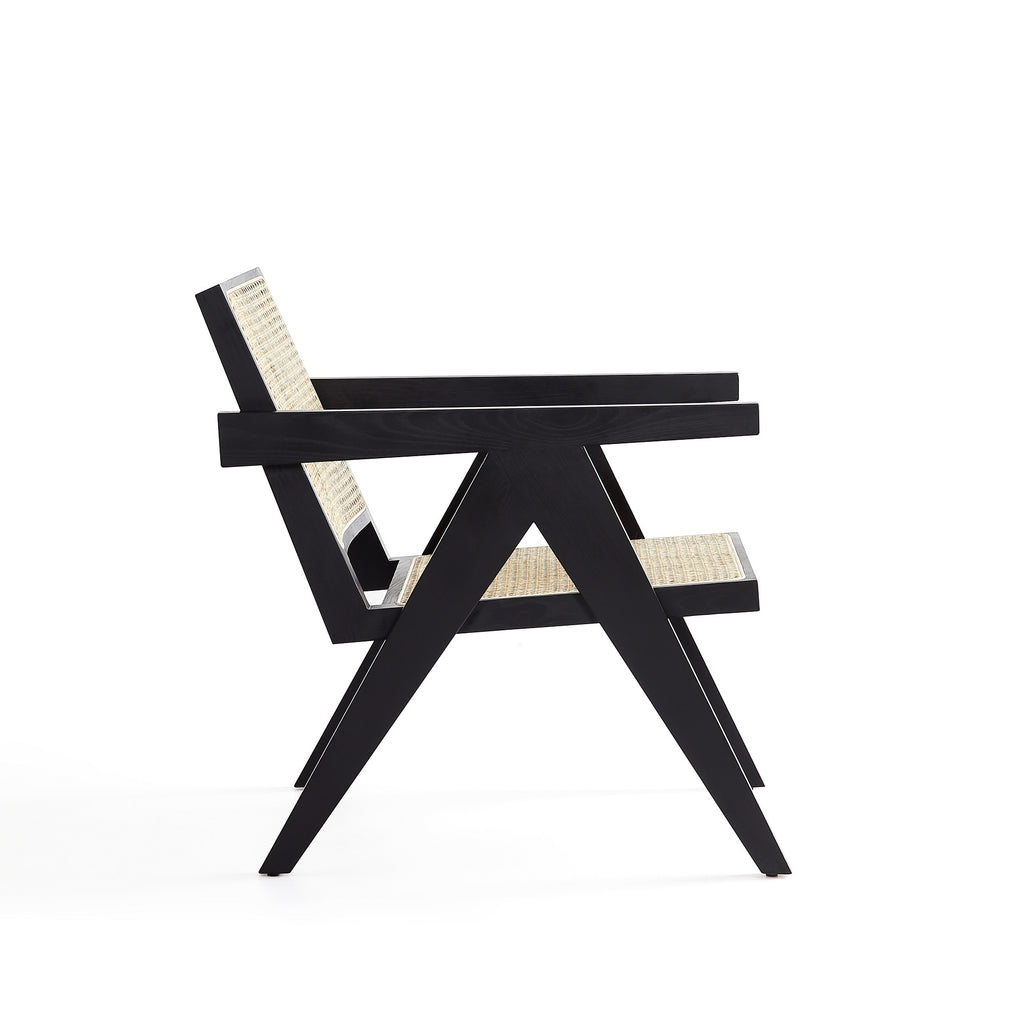 Hamlet Cane Back Wood Accent Armchair in Black and Natural