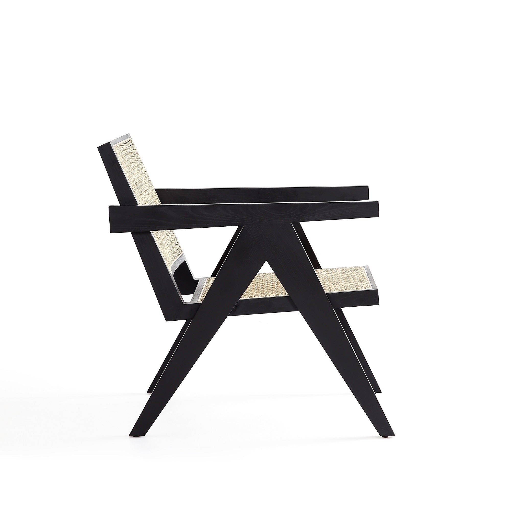 Hamlet Cane Back Wood Accent Armchair in Black and Natural