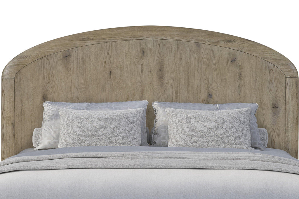 Knotty Oak Queen Panel Bed for Modern Bedrooms.