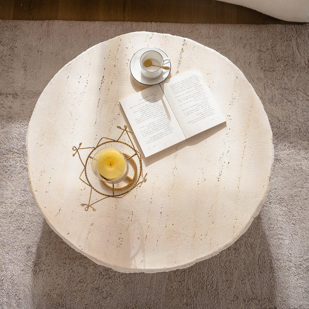 Mid-Century Round MgO Coffee Table for Living Room.