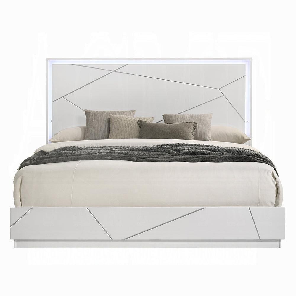 Modern White LED Queen Bed - Contemporary Design.