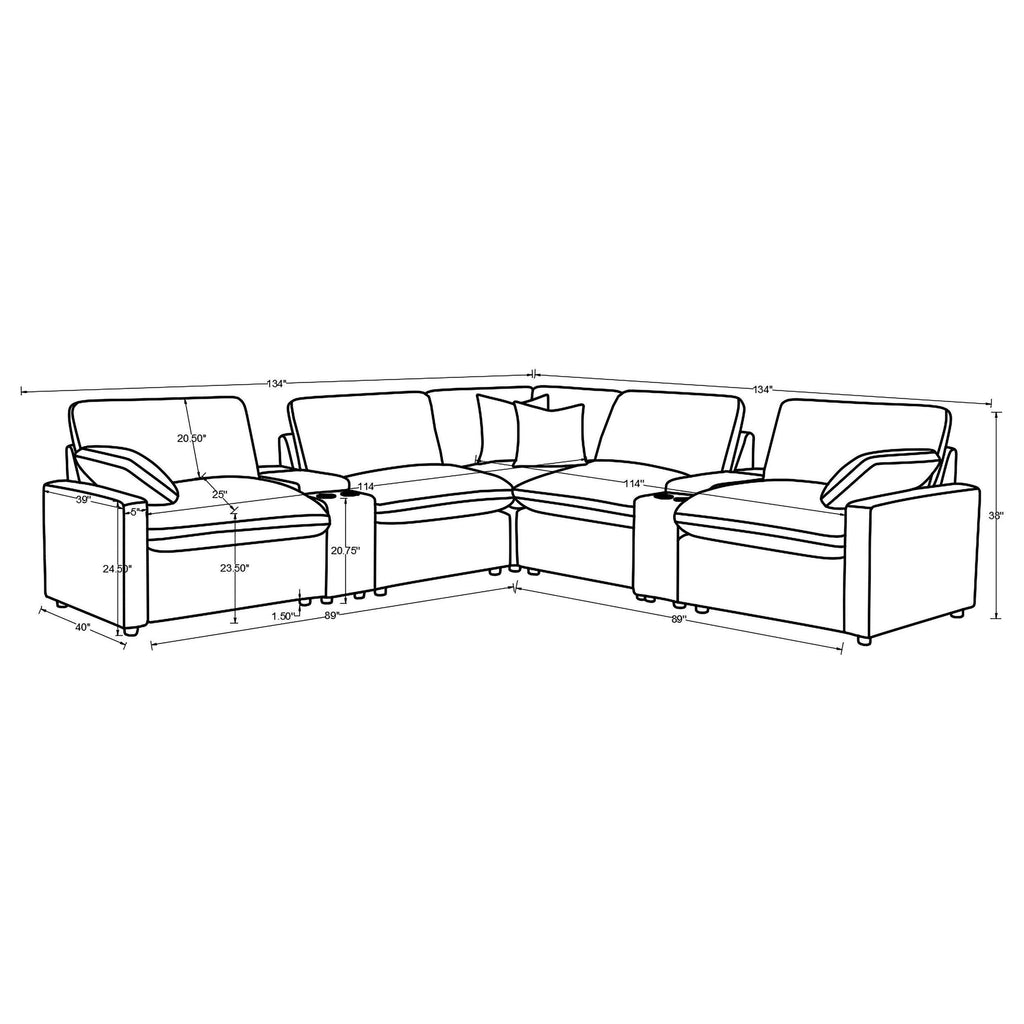 Modular Power Reclining Sectional in Dark Grey Fabric.