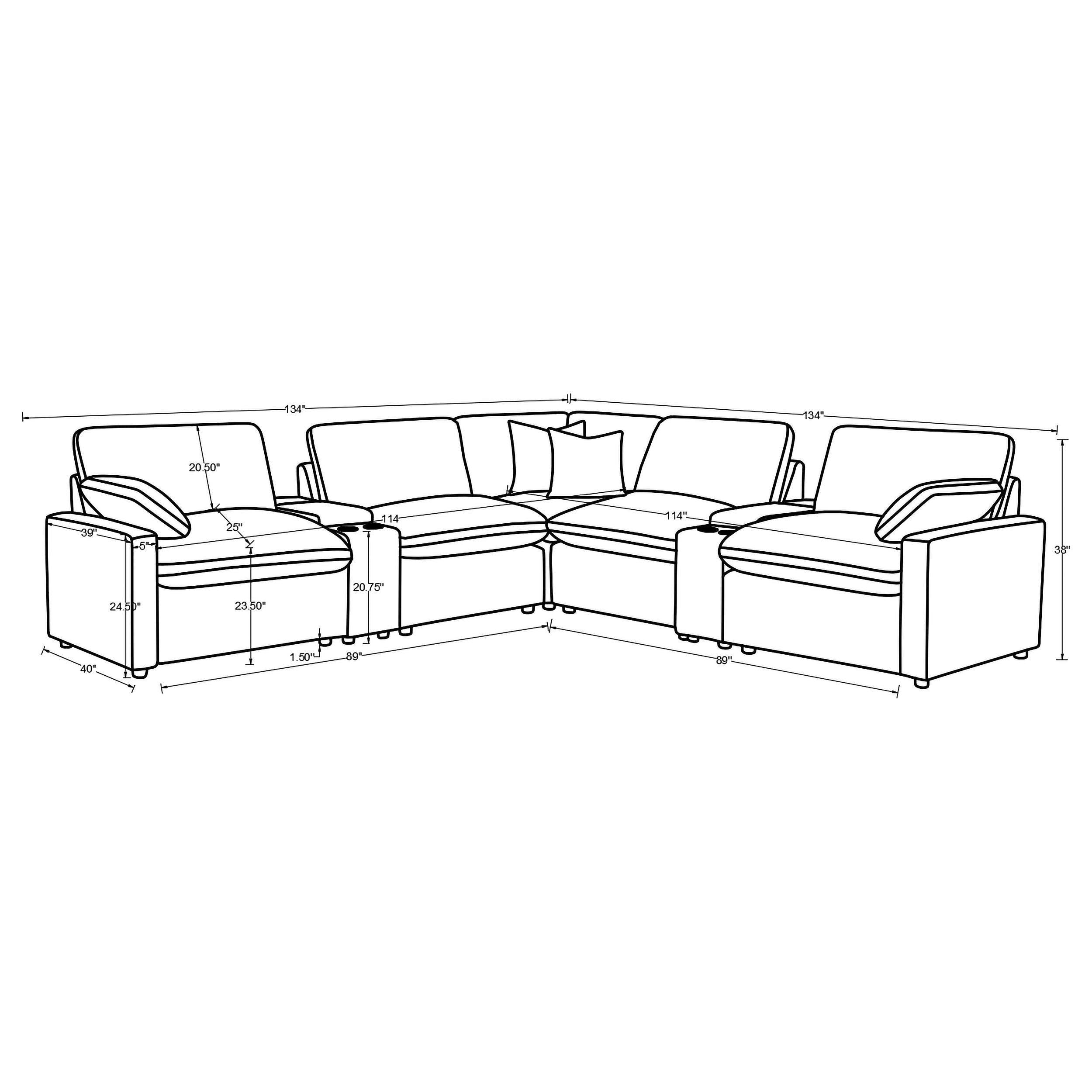 Modular Power Reclining Sectional in Dark Grey Fabric.