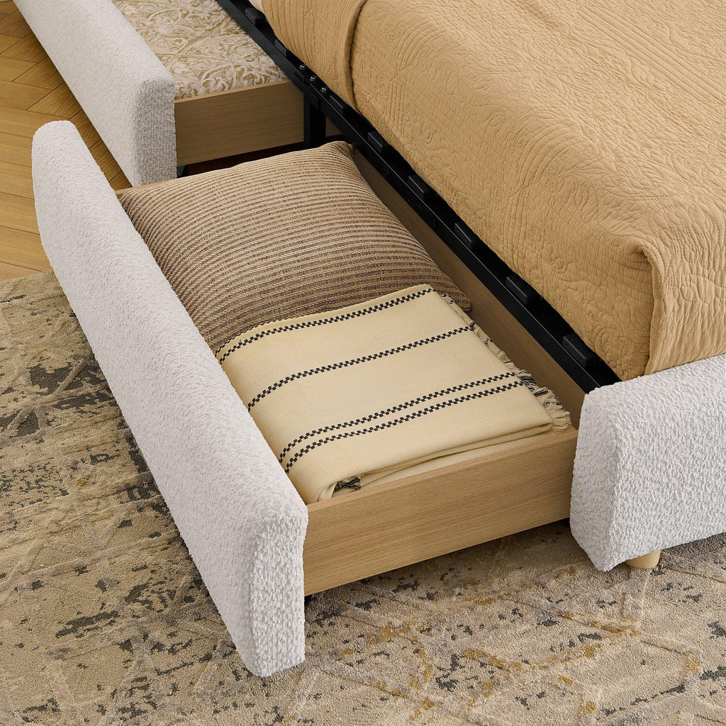 Queen Size Upholstered Bed Frame - Circle Yarn Fabric.