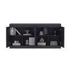Open black sideboard 62" with shelves filled with books and decor. Functional and stylish storage for dining rooms or living spaces.